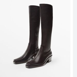 Massimo Dutti Leather heeled boots with stretch shaft